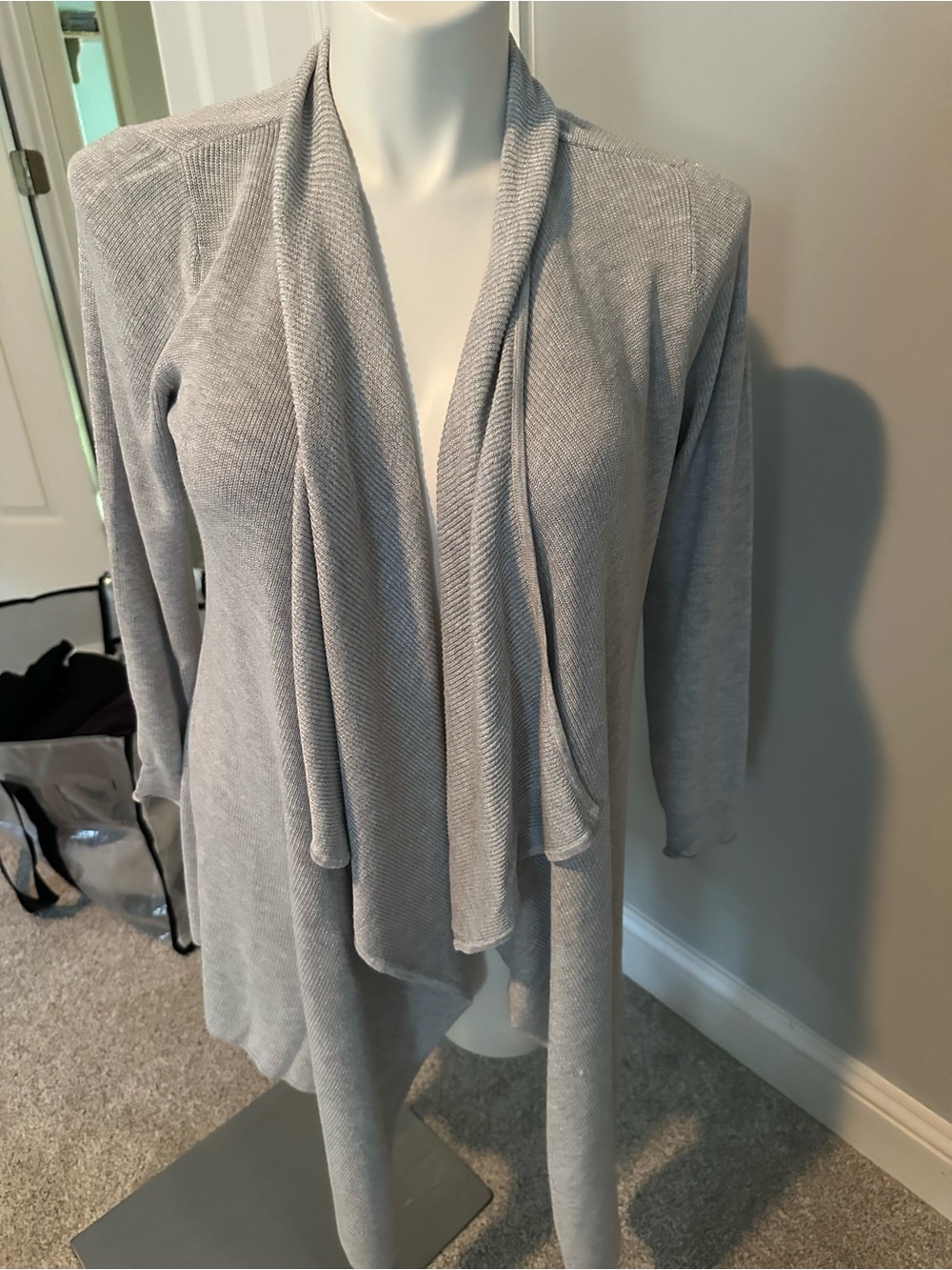 White House Black Market Light Gray Draped Open-Front Cardigan